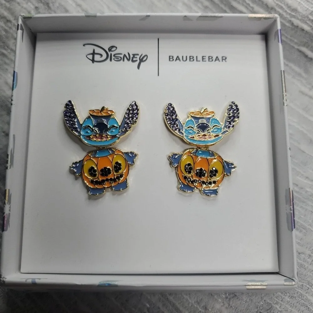 Disney Baublebar Stitch Pumpkin Earrings Rhinestone Halloween NIB Cute